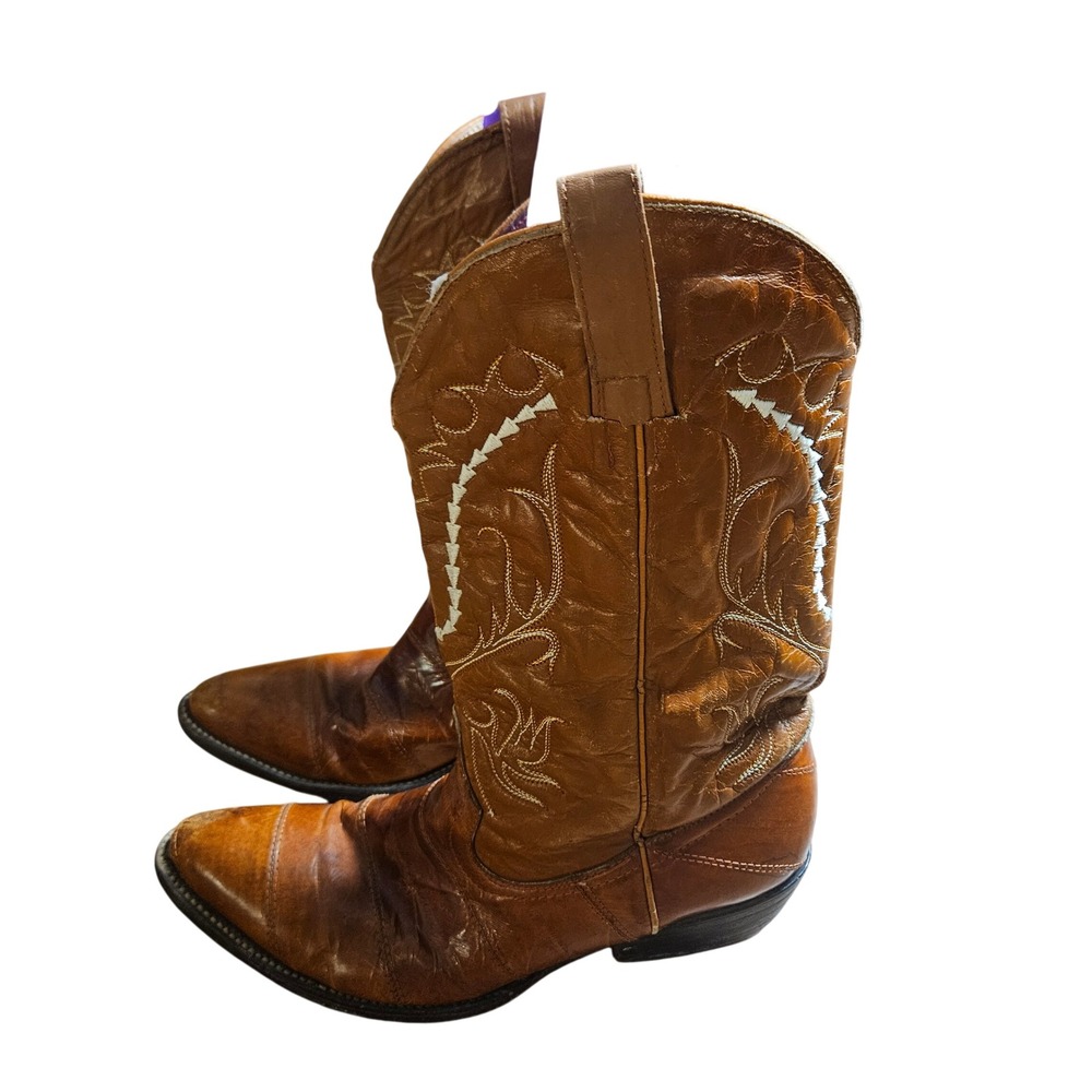 Vintage Yors-Vick Womens Leather Western Cowboy Boots 7 Pointed Toe Cognac Rodeo